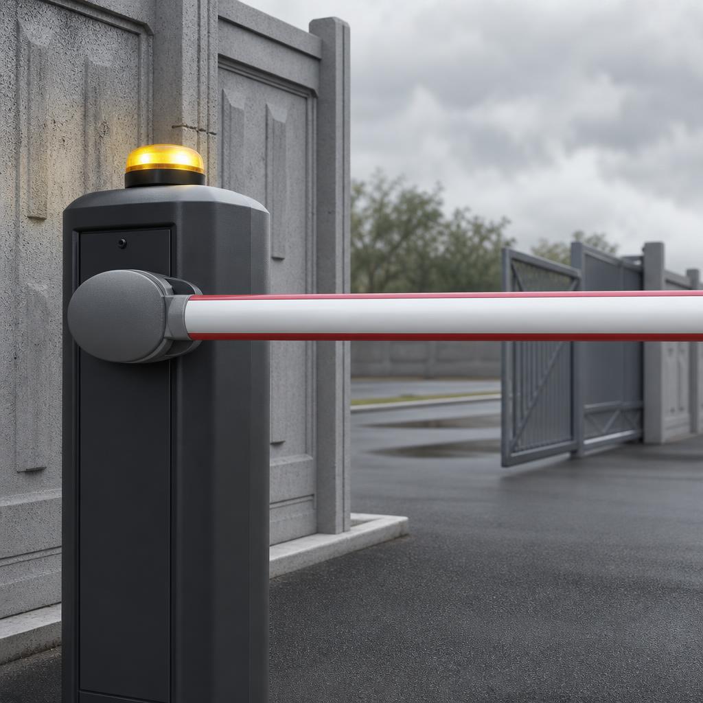 Шлагбаум DoorHan BARRIER-PRO на въезде в промышленное предприятие Волгоград — вид на КПП