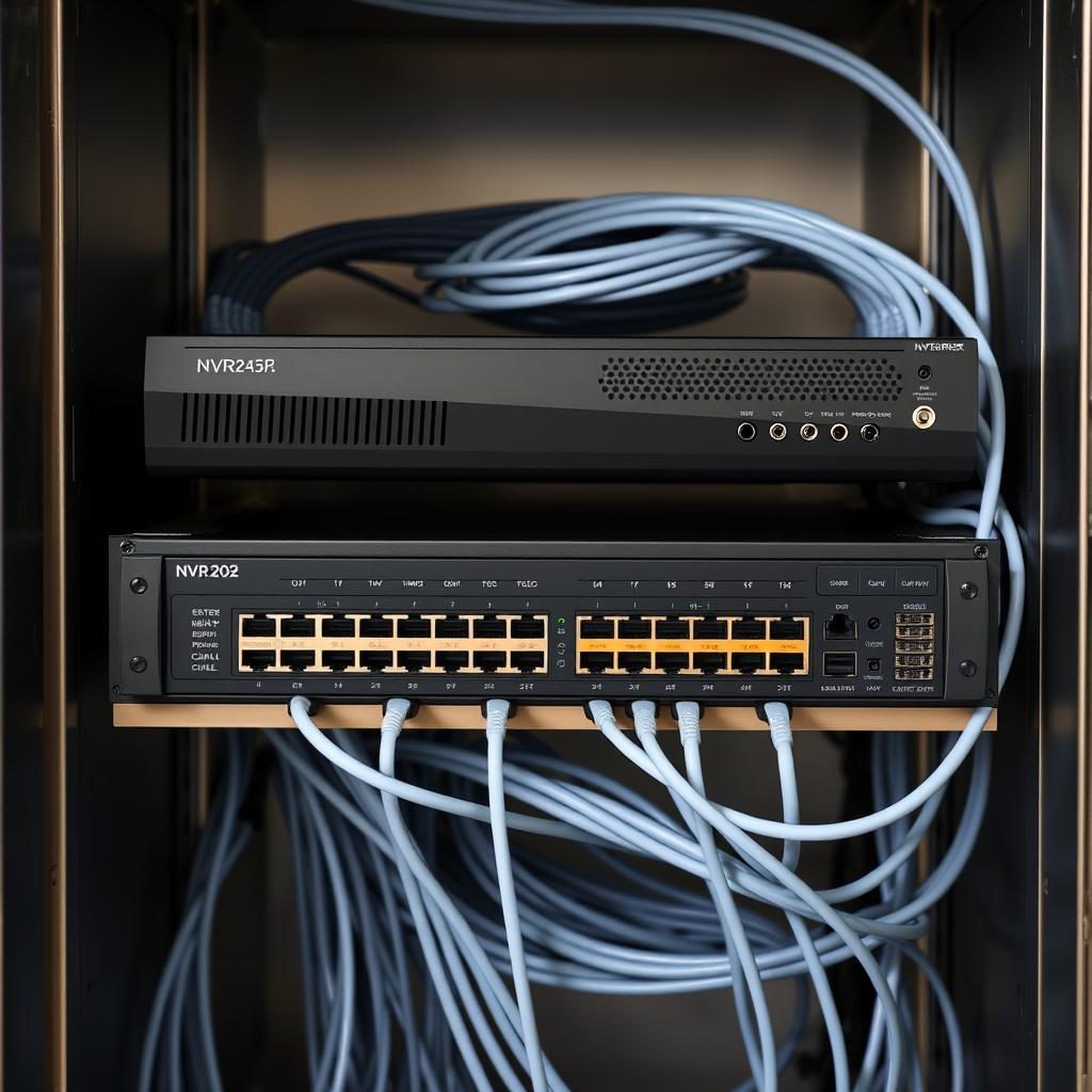 NVR-регистратор Dahua и PoE-коммутатор в монтажном шкафу карaоке-бара Волгоград