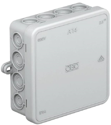 Коробка распределительная OBO Bettermann A14 100x100x40мм (14 сальников) IP55 серый (10шт)