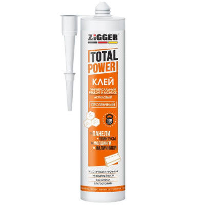 Клей вместо гвоздей  Zigger TOTAL POWER, акриловый, универсальный, прозрачный, 300 г