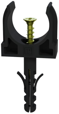 Клипса для гофры с дюбелем и саморезом Промрукав Д=25 черный (уп. 100шт)