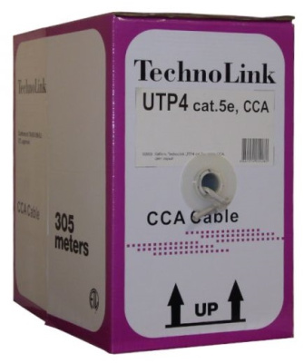 Кабель витая пара Technolink UTP4 cat.5е, одножильный CCA (305м)
